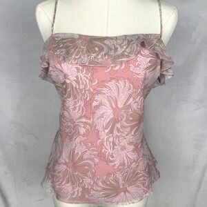 Y2K Monsoon Coquette Fairycore Silk Floral Cami Pink Romantic Soft Girl Top 8/S